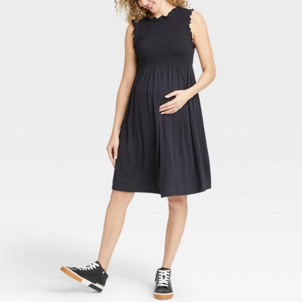 The Nines by HATCH Black Sleeveless Smocked Jersey Maternity Dress